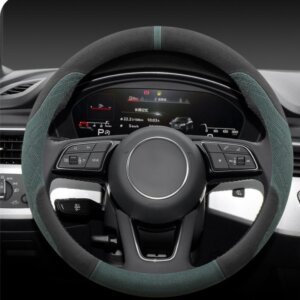 Green car Steering cover of suede fur ultra thin premium Universal Fit (red and orange)